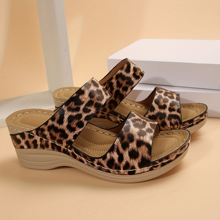 Camila | Women's Leopard Print Mid-Height Wedge Slide Sandals