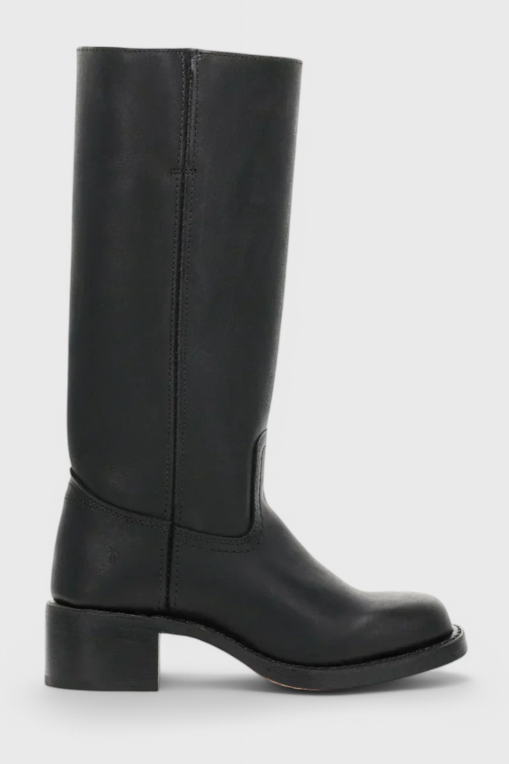 Tall pull-on boots with rounded toes and low block heels