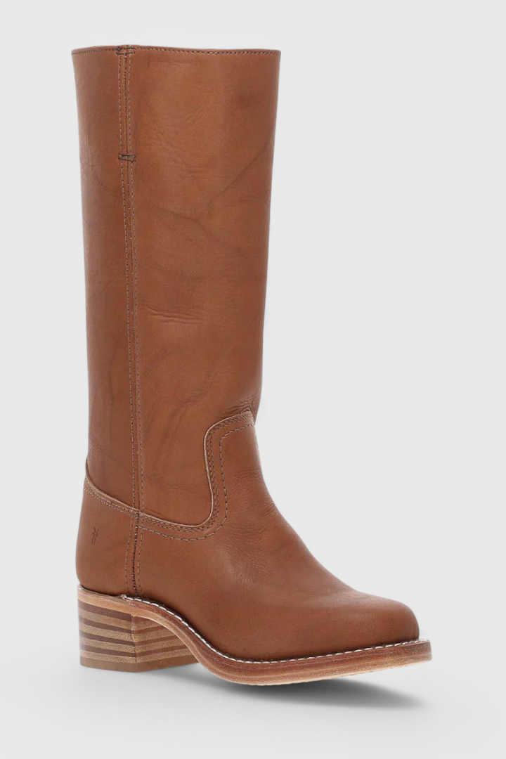 Tall pull-on boots with rounded toes and low block heels