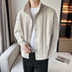 Men's cable knit button cardigan with mock neck and long sleeves
