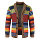Men's multicolor striped cardigan with shawl collar and button front