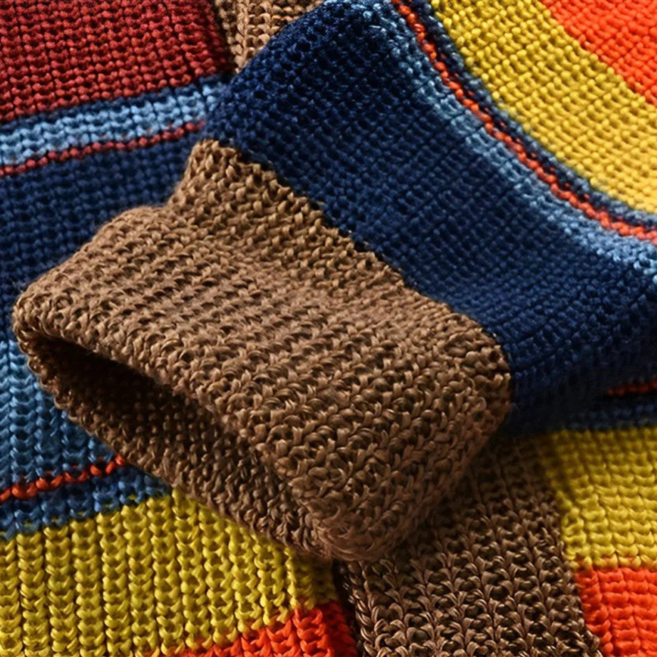 Men's multicolor striped cardigan with shawl collar and button front