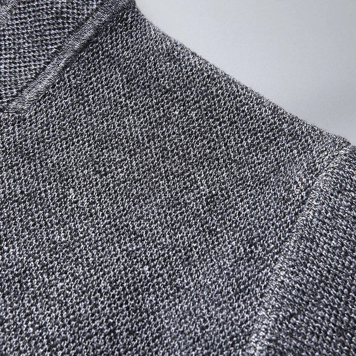 Men's textured knit cardigan with stand collar, button front and patch pockets