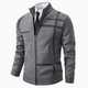 Men's zip cardigan with stand collar, geometric pattern and ribbed trims