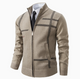 Men's zip cardigan with stand collar, geometric pattern and ribbed trims