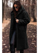 Women's longline hooded teddy coat with long sleeves and front pockets