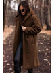 Women's longline hooded teddy coat with long sleeves and front pockets