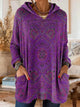 Women's multicolour ethnic print hooded knit tunic