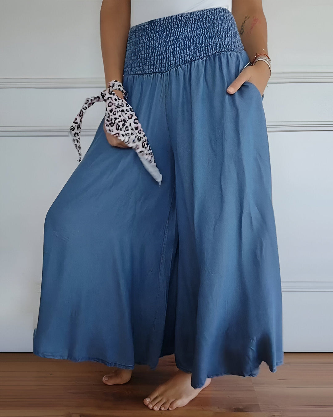 Women's Elastic Waist Pants in Blue (Almost Out Of Stock) - View 3 | Bellmere