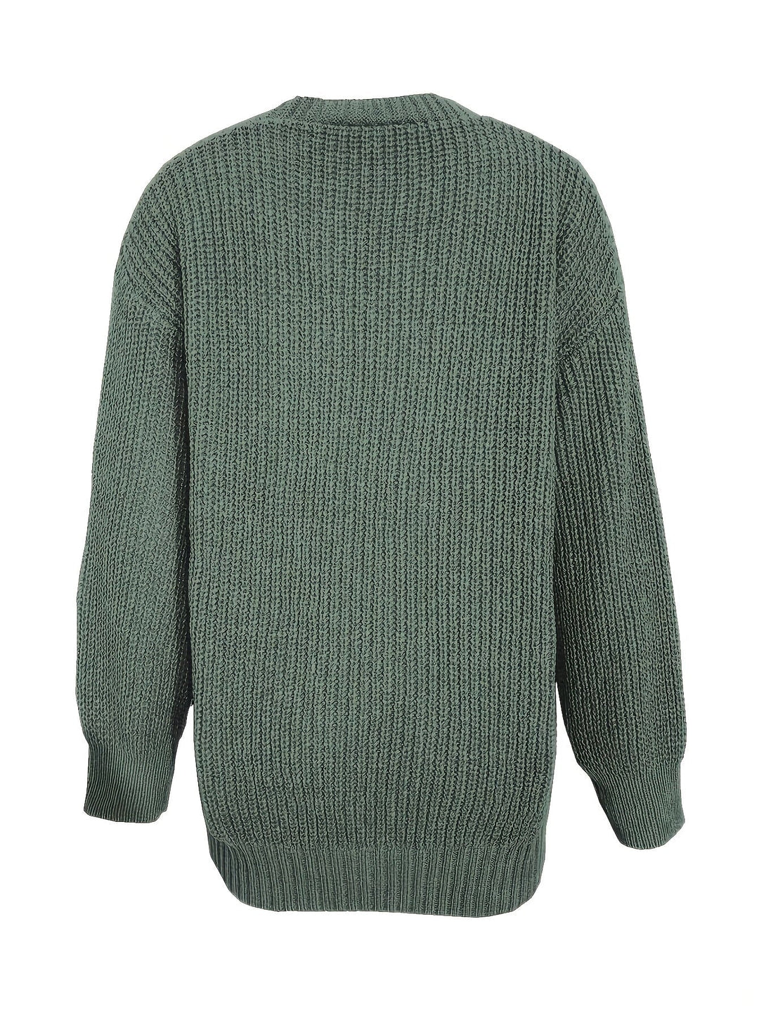 Women's ribbed button-front cardigan with V-neck, long sleeves and patch pockets