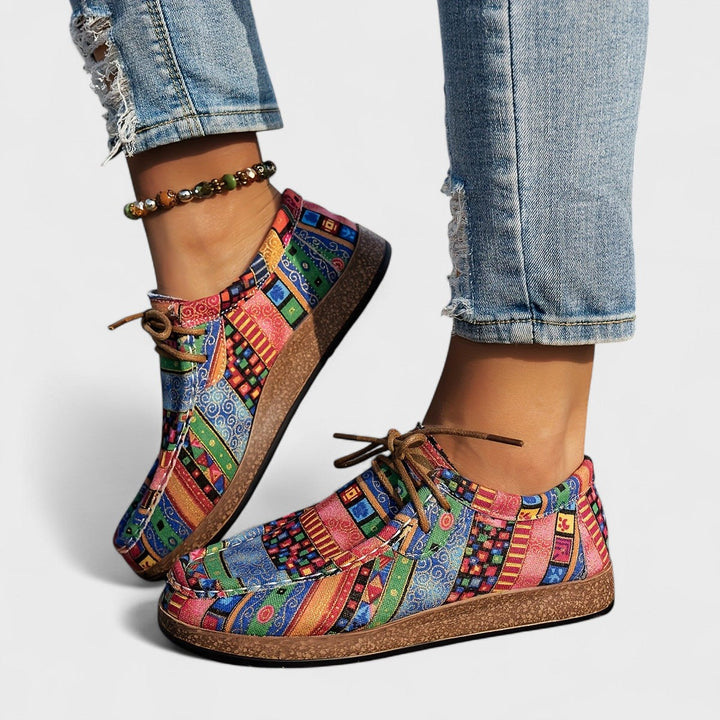 Printed Canvas Lace-Up Sneakers for Women, Flatform Sole