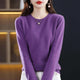Women's crew neck knitted sweater with long sleeves and ribbed trims