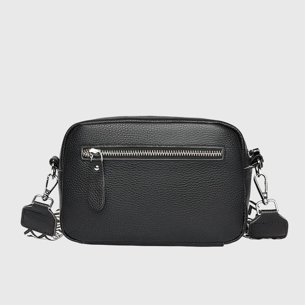 Leather Shoulder Bag with Adjustable Strap in Black - View 2 | Bellmere