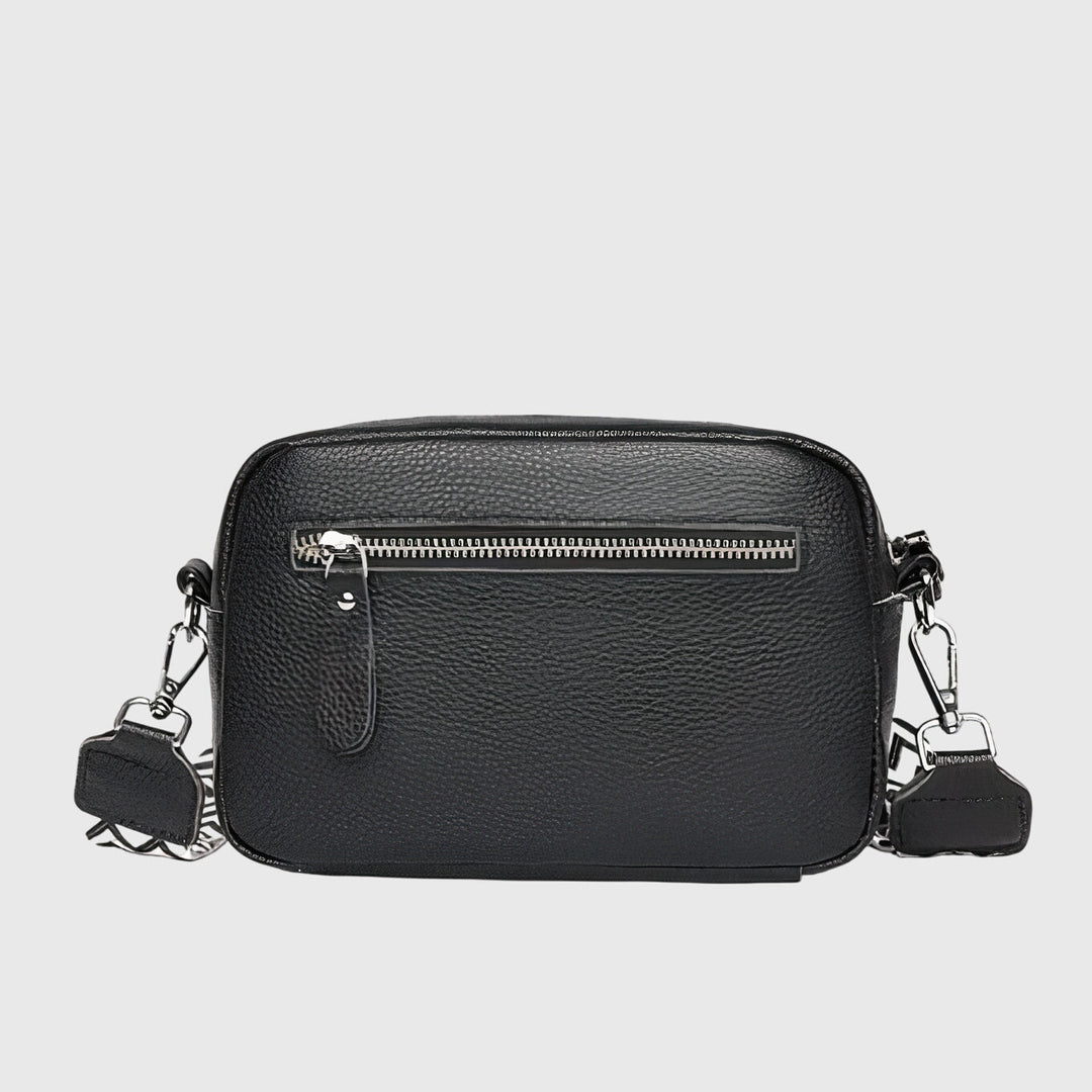 Leather Shoulder Bag with Adjustable Strap in Black - View 2 | Bellmere