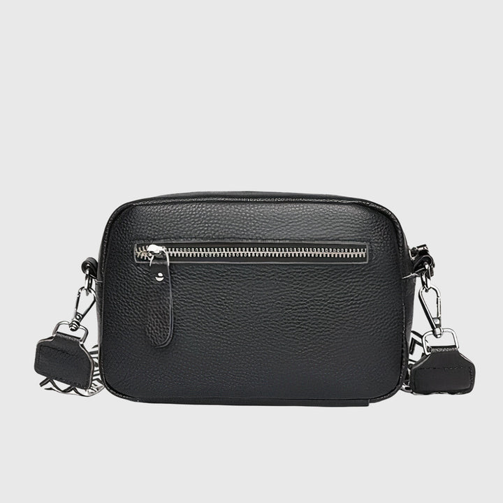 Leather Shoulder Bag with Adjustable Strap in Black - View 2 | Bellmere