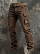 Brown cargo trousers with button flap pockets and matching belt