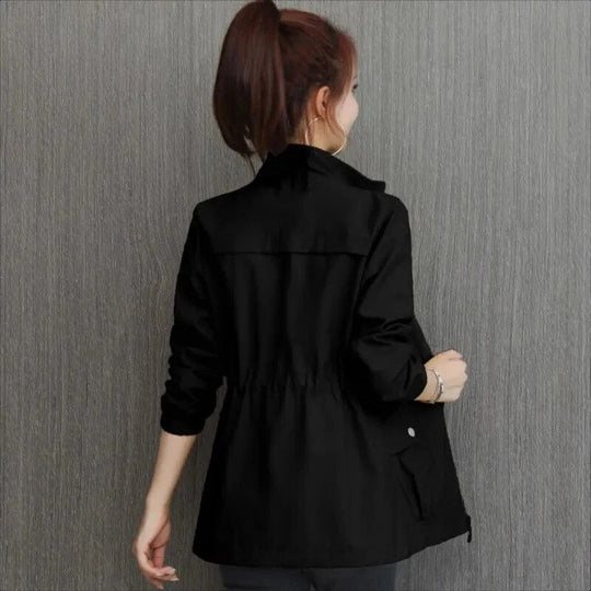 Women's lightweight trench jacket with stand collar and flap pockets