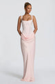 Women's fitted sleeveless maxi dress with square neckline and ruched side detail