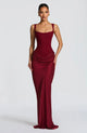 Women's fitted sleeveless maxi dress with square neckline and ruched side detail