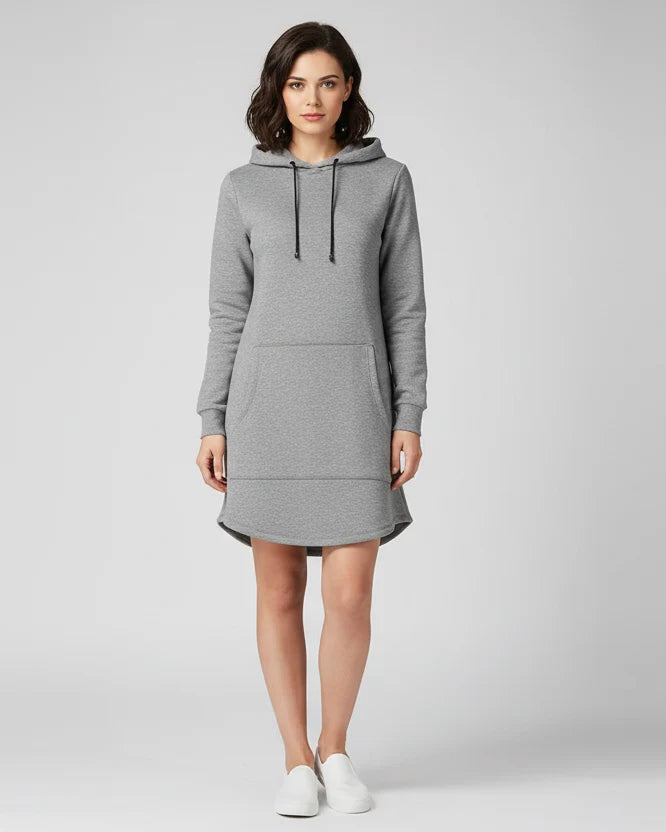 Women's hooded tunic sweatshirt with long sleeves and kangaroo pocket