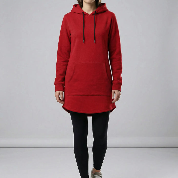 Women's hooded tunic sweatshirt with long sleeves and kangaroo pocket
