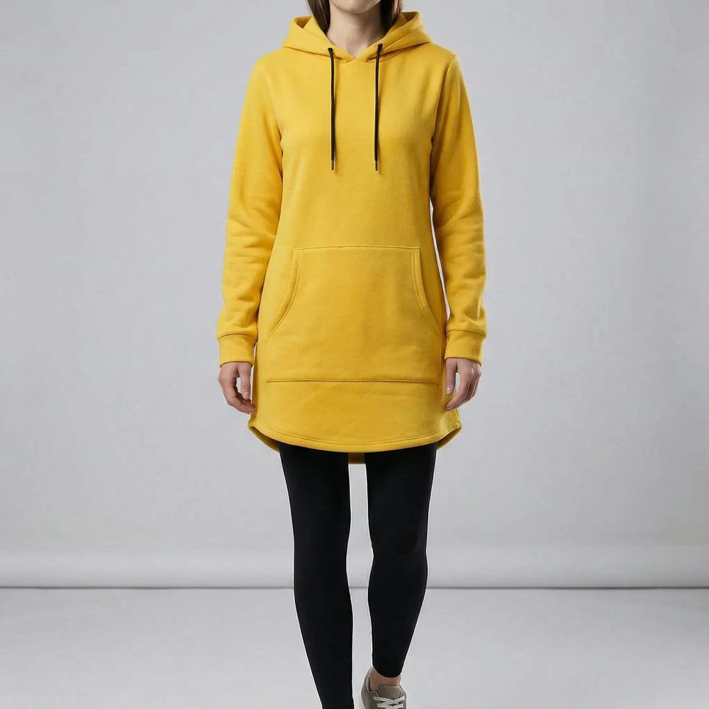 Women's hooded tunic sweatshirt with long sleeves and kangaroo pocket