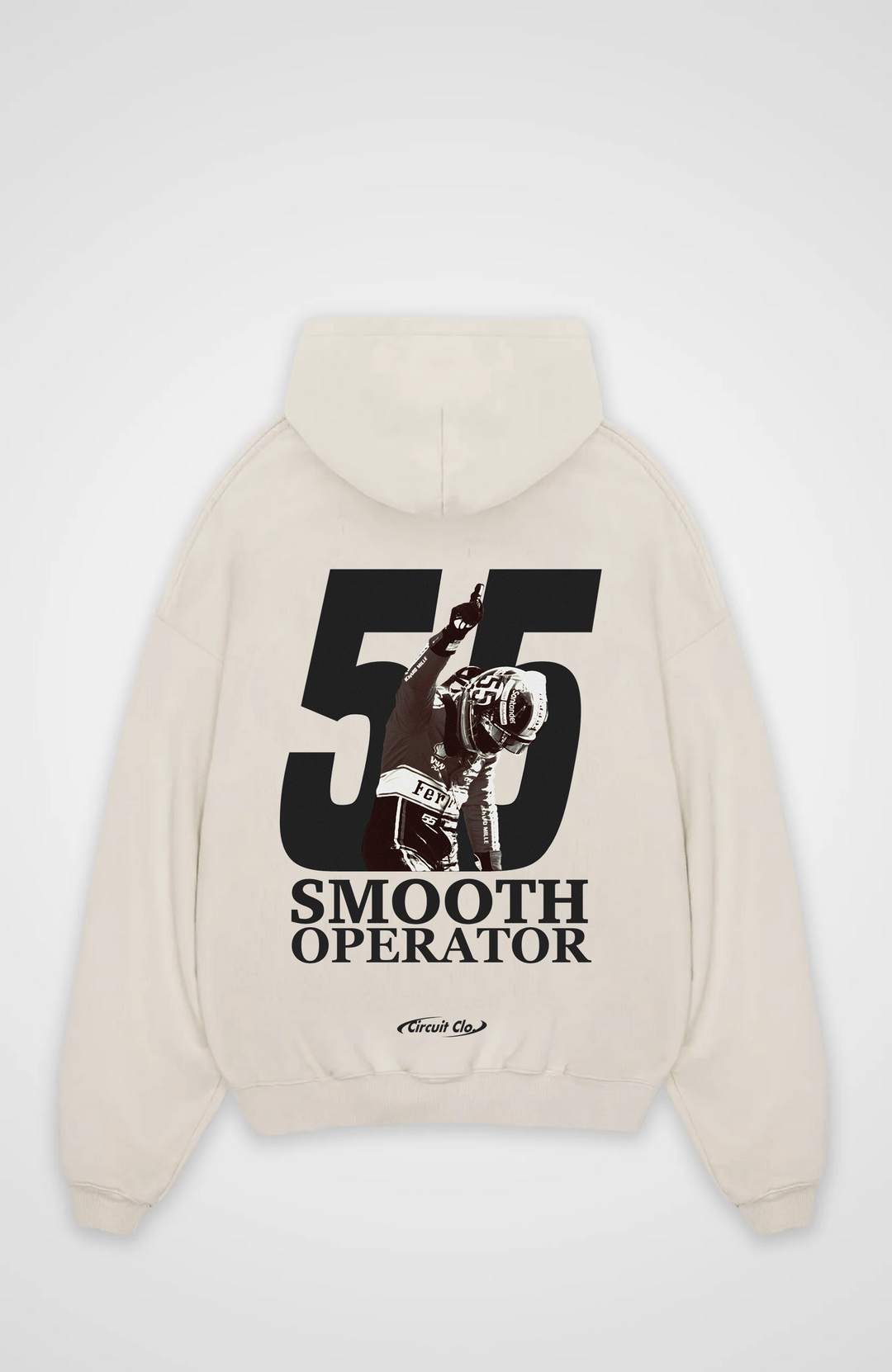 Oversized graphic hoodie with hood, ribbed trims and racing back print