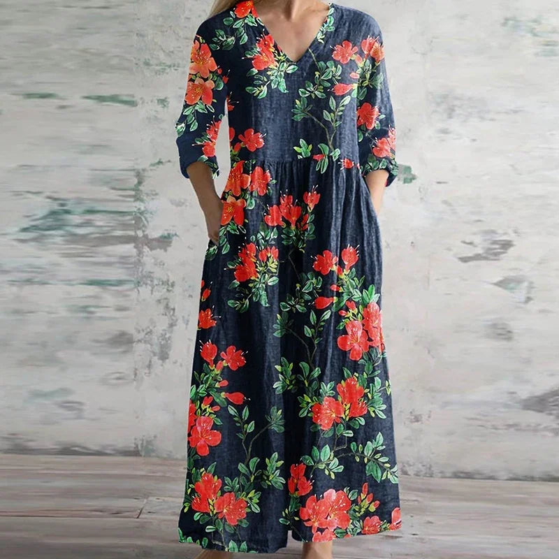 Retro Floral Maxi Dress in Light Blue - View 4 | Bellmere