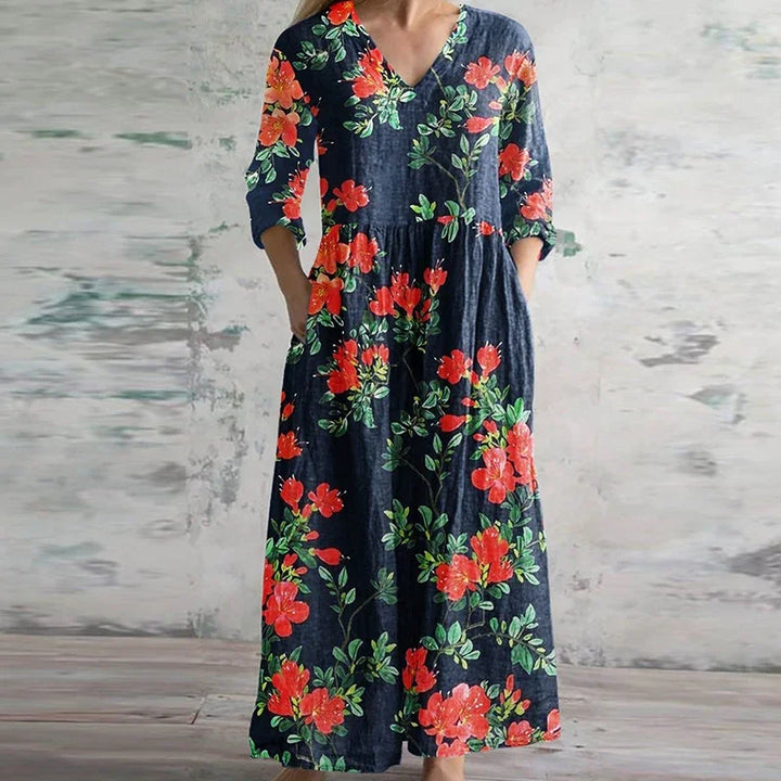 Retro Floral Maxi Dress in Light Blue - View 4 | Bellmere