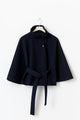 Women's belted cape coat with high collar and button front