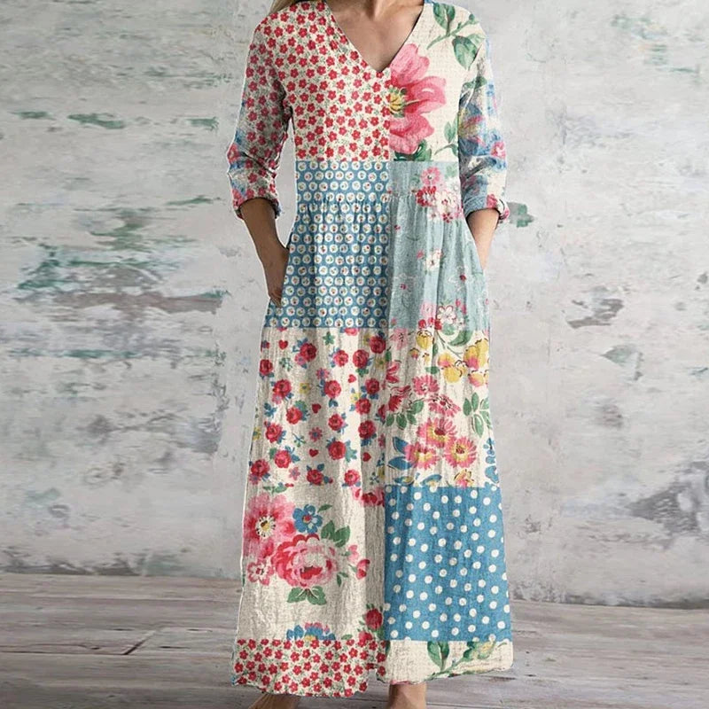 Retro Floral Maxi Dress in Light Blue | Bellmere