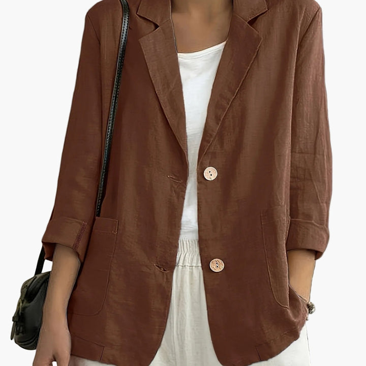 Women's casual blazer with notched lapels and two buttons