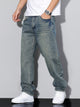 Men's straight fit full-length jeans with a mid-rise waist and front pockets