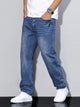 Men's straight fit full-length jeans with a mid-rise waist and front pockets