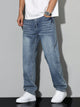 Men's straight fit full-length jeans with a mid-rise waist and front pockets