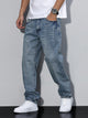 Men's straight fit full-length jeans with a mid-rise waist and front pockets