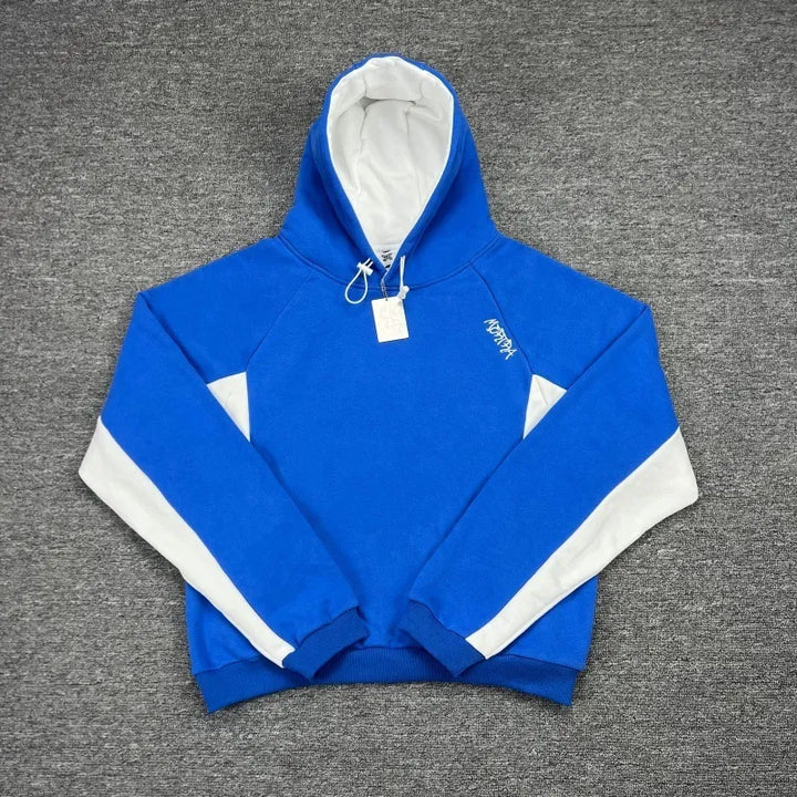 Unisex color block hoodie with drawstring hood and contrasting panels