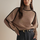 Women's turtleneck sweater with contrast trim and long sleeves