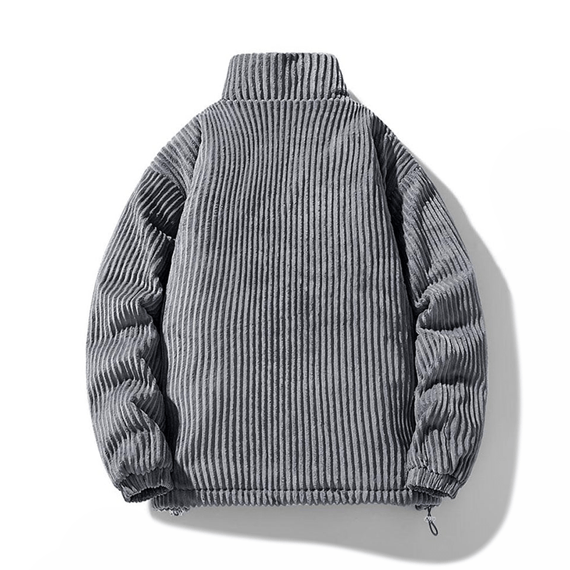Ribbed puffer jacket with high collar and zip front