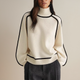 Women's turtleneck sweater with contrast trim and long sleeves