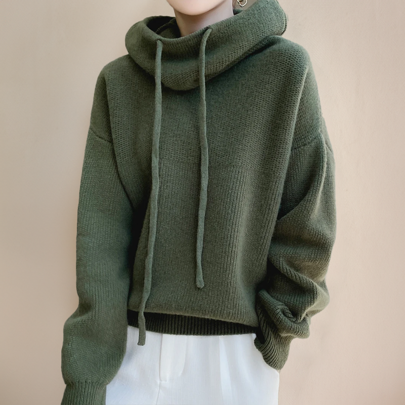 Women's Cozy Hoodie Sweater in Green - View 2 | Bellmere