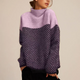 Women's funnel neck sweater with contrasting chevron pattern