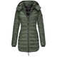 Women's longline quilted hooded jacket with zip front