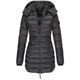 Women's longline quilted hooded jacket with zip front