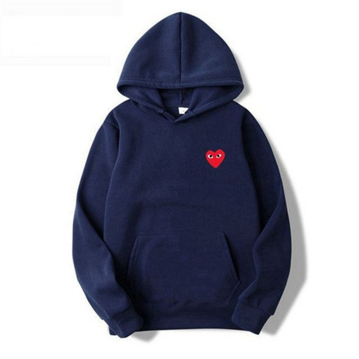 Women's pullover hoodie with hood, long sleeves, kangaroo pocket and small heart graphic