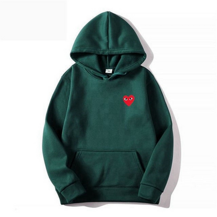 Women's pullover hoodie with hood, long sleeves, kangaroo pocket and small heart graphic