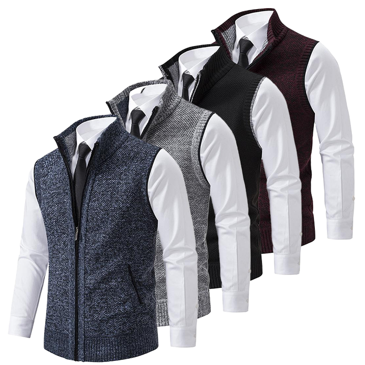 Sleeveless fleece vest with high neck zip front and pockets