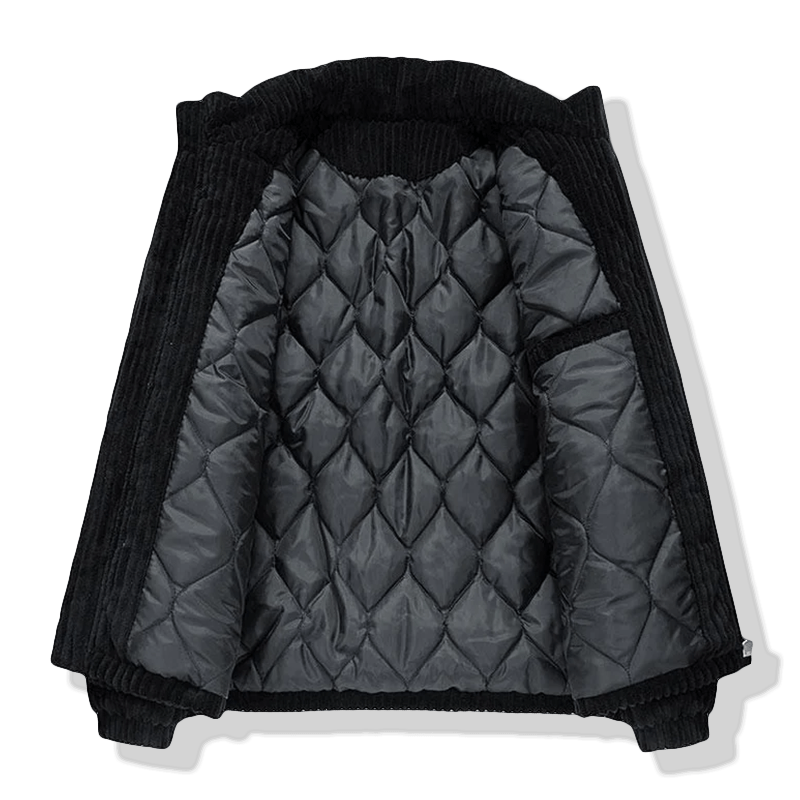 Ribbed puffer jacket with high collar and zip front