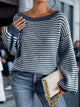 Women's striped knit sweater with crew neckline and long sleeves