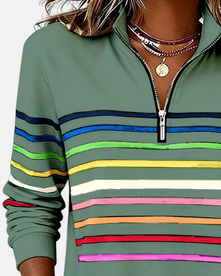 Women's Rainbow Striped Zip Sweatshirt in Gray - View 16 | Bellmere